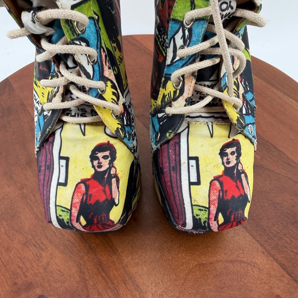 RARE Jeffrey Campbell Nightlita Comic Pop Art Heelless Wedge Booties Women 7 - Picture 8 of 14